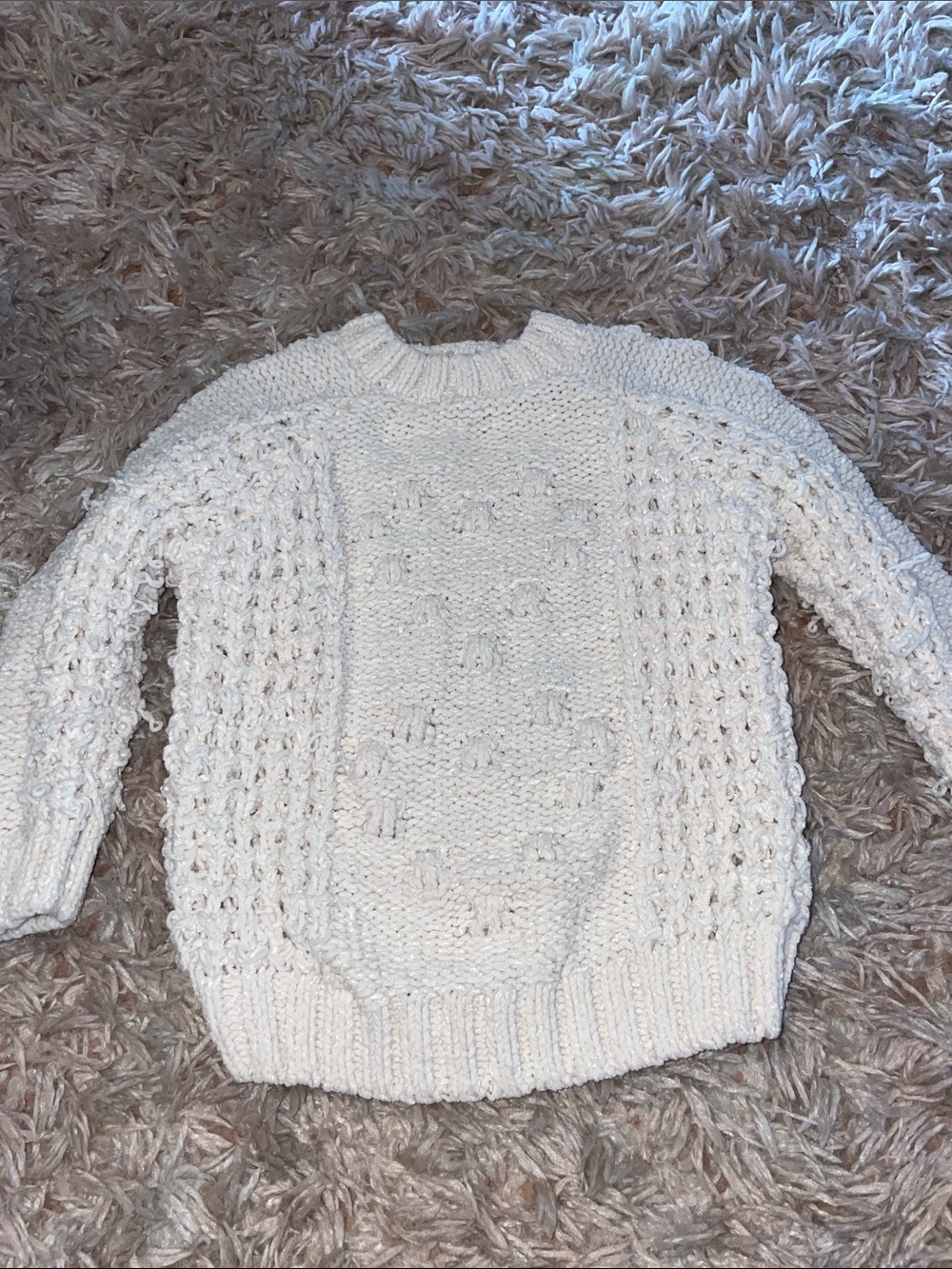 Toddler Cream Cable-Knit Crewneck Sweater